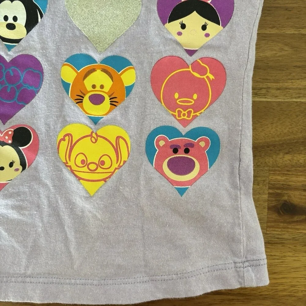 DISNEY Tsum Tsum Short Sleeve Toddler Shirt Size‎ 4 Purple Hearts Vacation Parks
